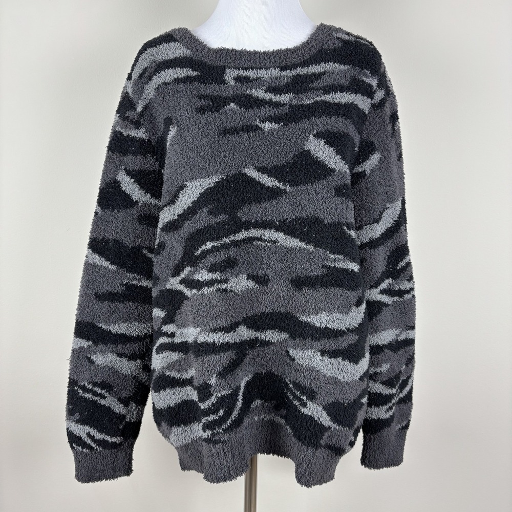 Barefoot Dreams Sweater Womens Large Carbon Camo Cozy Chic Seaside Crewneck Knit